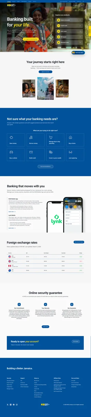 Full-page personal banking layout built from Oasis system components