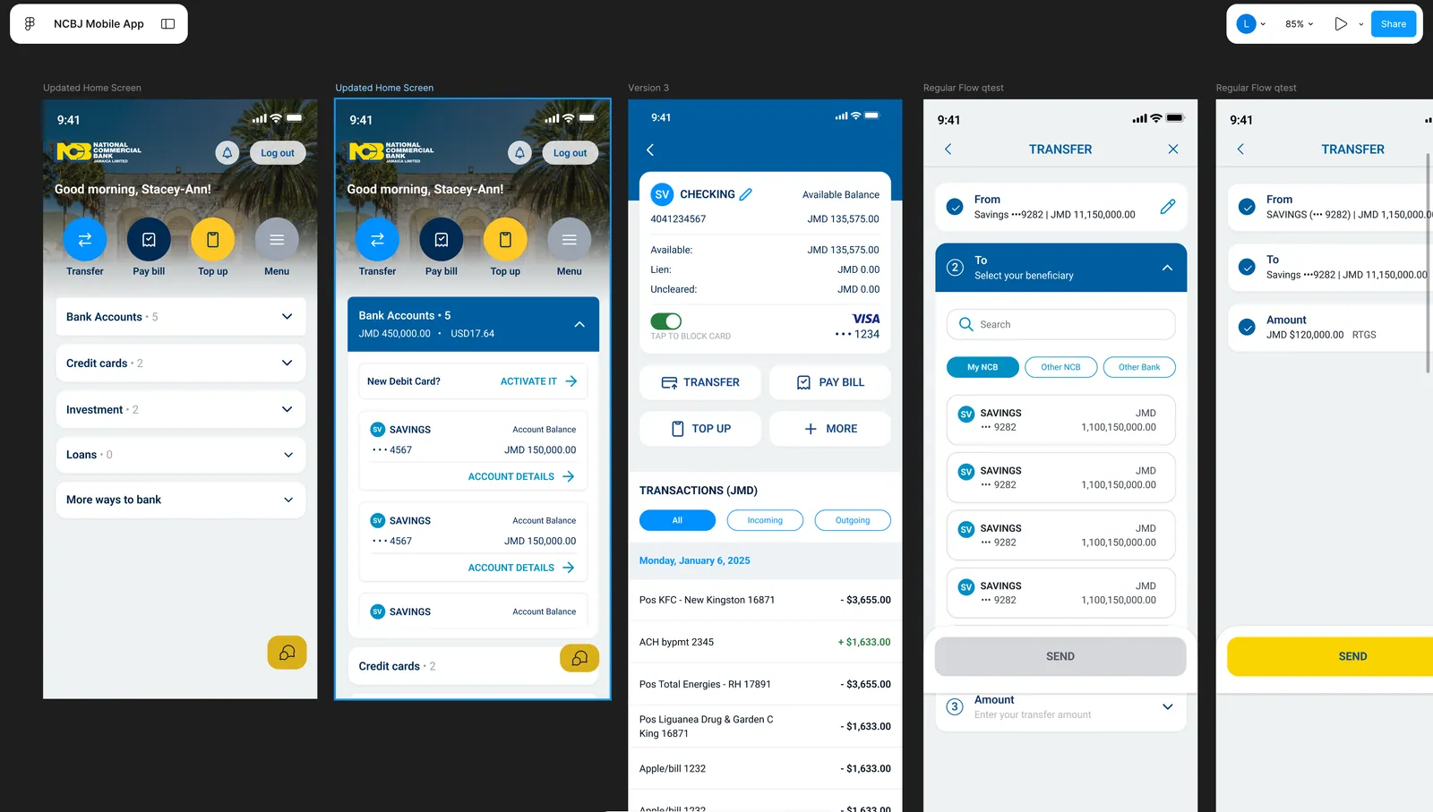 Redesigned mobile banking screens built on the new design system